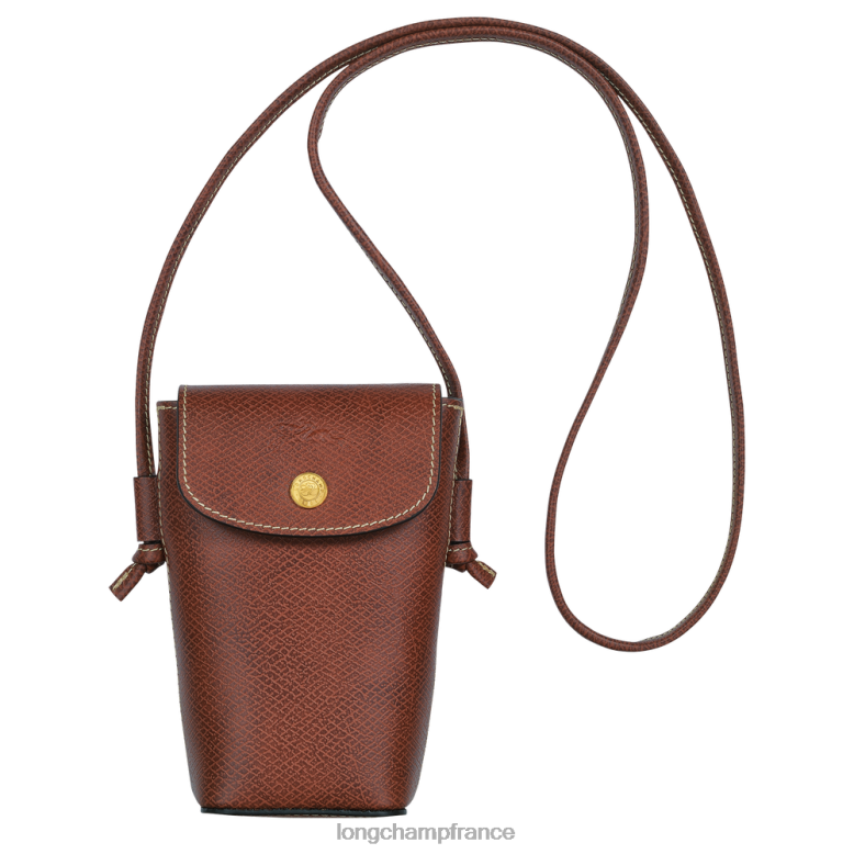 brun femmes coque de téléphone epure avec lacet en cuir maroquinerie Longchamp Z6ZTP708