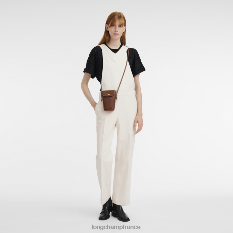 brun femmes coque de téléphone epure avec lacet en cuir maroquinerie Longchamp Z6ZTP708