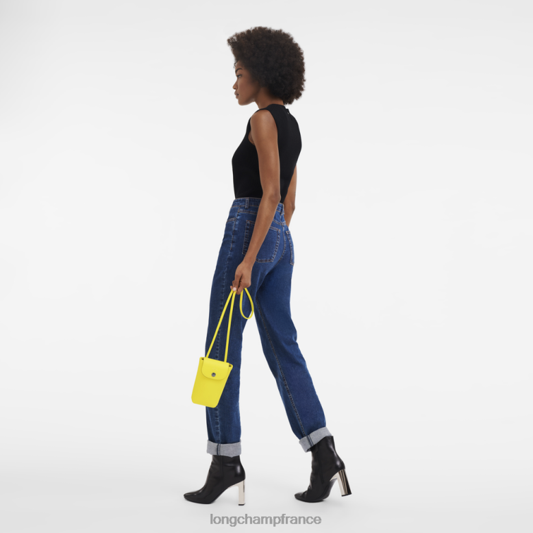 citron femmes coque de téléphone le pliage xtra avec lacet en cuir maroquinerie Longchamp Z6ZTP719