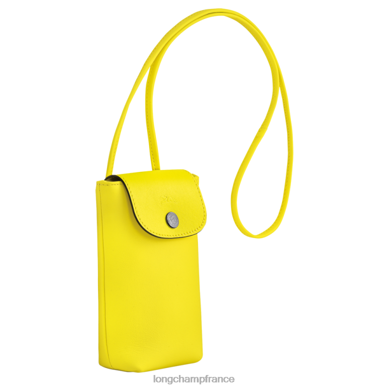 citron femmes coque de téléphone le pliage xtra avec lacet en cuir maroquinerie Longchamp Z6ZTP719