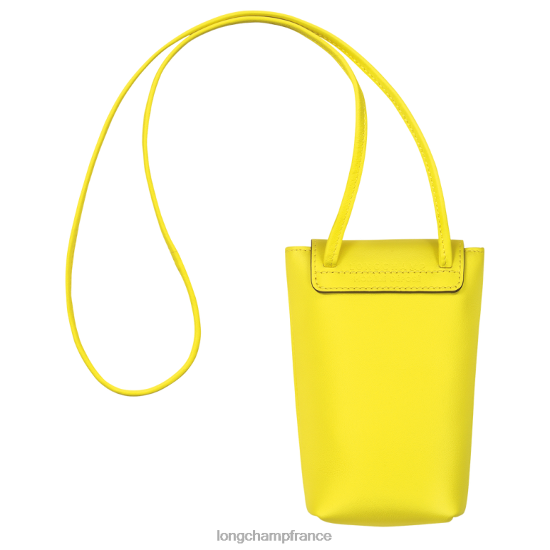 citron femmes coque de téléphone le pliage xtra avec lacet en cuir maroquinerie Longchamp Z6ZTP719