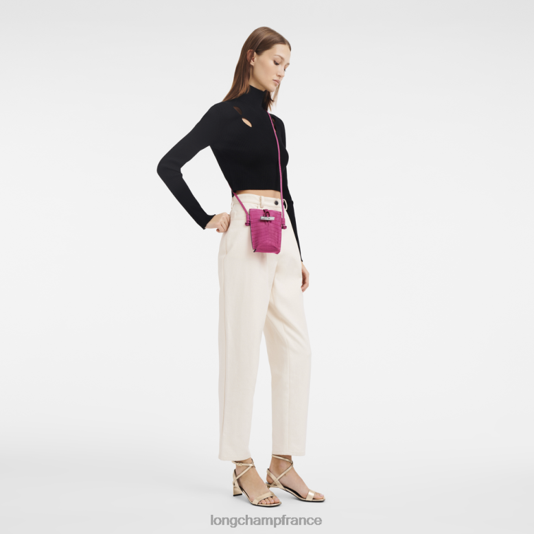 fuchsia femmes coque de téléphone roseau croco avec dentelle maroquinerie Longchamp Z6ZTP689