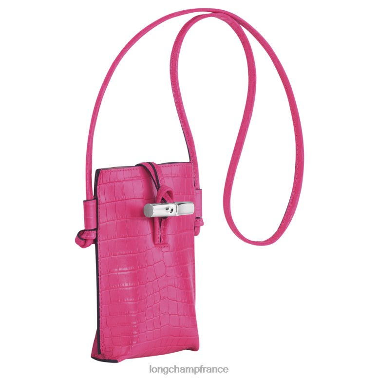 fuchsia femmes coque de téléphone roseau croco avec dentelle maroquinerie Longchamp Z6ZTP689