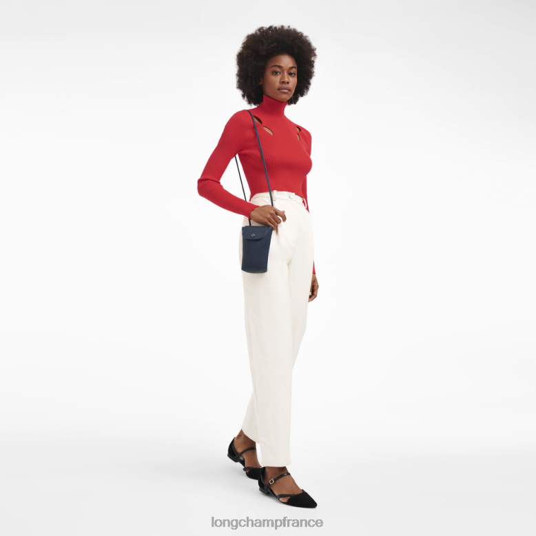 marine femmes coque de téléphone le pliage xtra avec lacet en cuir maroquinerie Longchamp Z6ZTP720