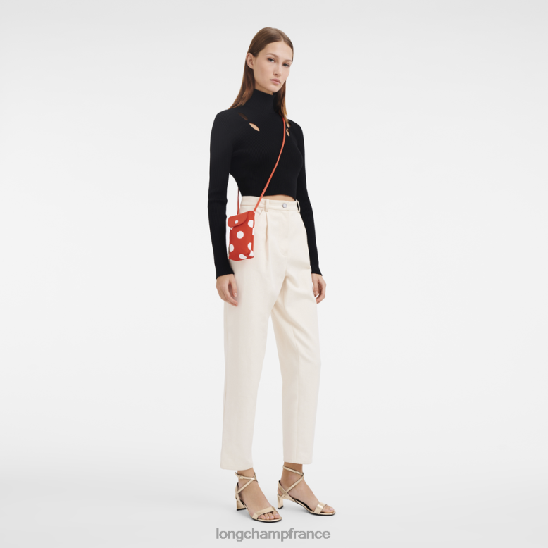orange femmes coque de téléphone de la collection le pliage avec lacet en cuir maroquinerie Longchamp Z6ZTP676