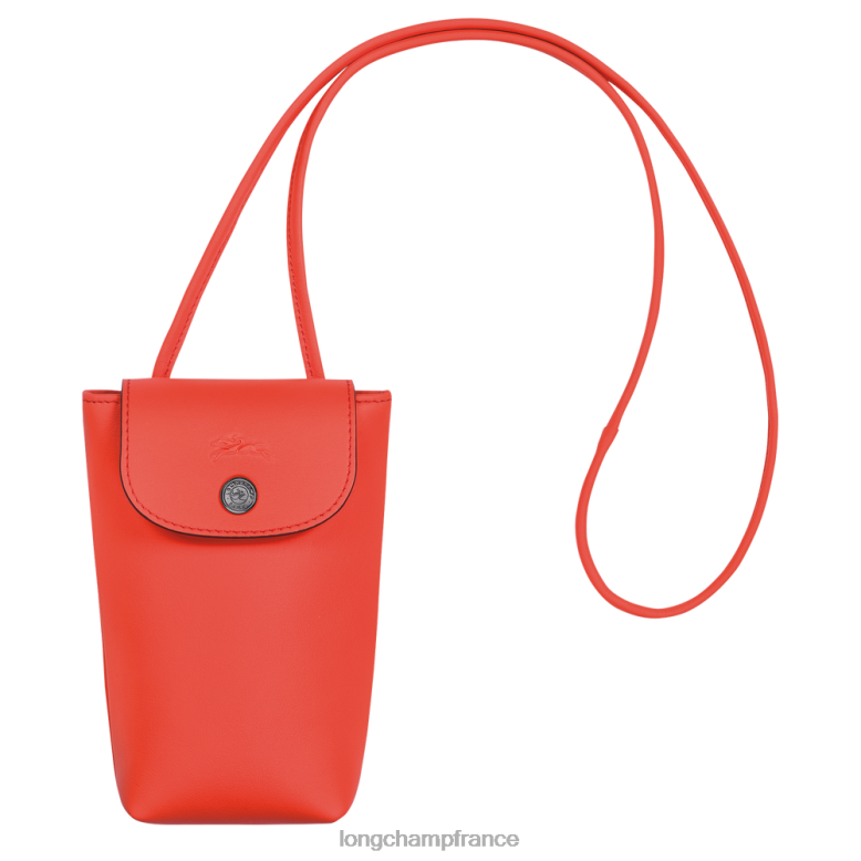 orange femmes coque de téléphone le pliage xtra avec lacet en cuir maroquinerie Longchamp Z6ZTP718