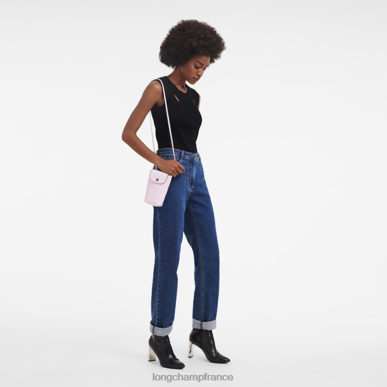 rose pétale femmes coque de téléphone le pliage xtra avec lacet en cuir maroquinerie Longchamp Z6ZTP722