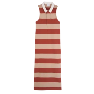 Crème/Corail – Robe polo en jersey rayé