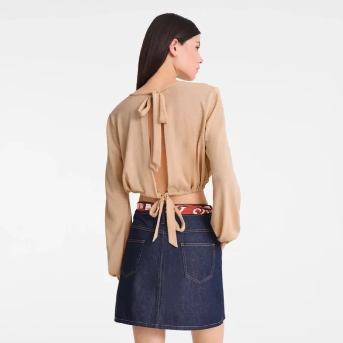 Crème – Top en jersey crêpe