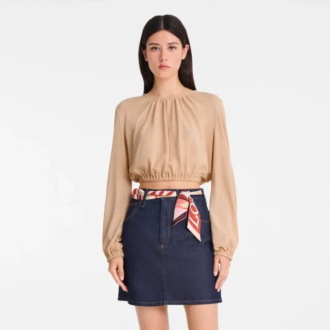 Crème – Top en jersey crêpe