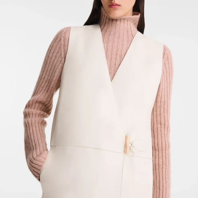 Écru – Cuir Veste sans manches