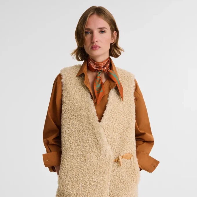 Écru – Fausse fourrure Cardigan long