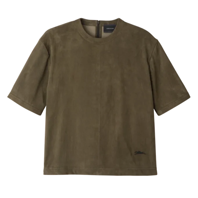 Kaki – Cuir Top court en cuir