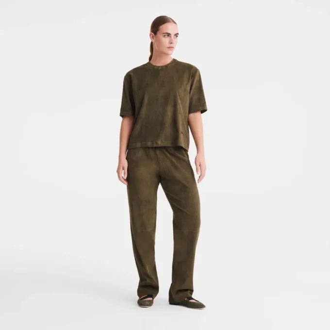 Kaki – Cuir Top court en cuir