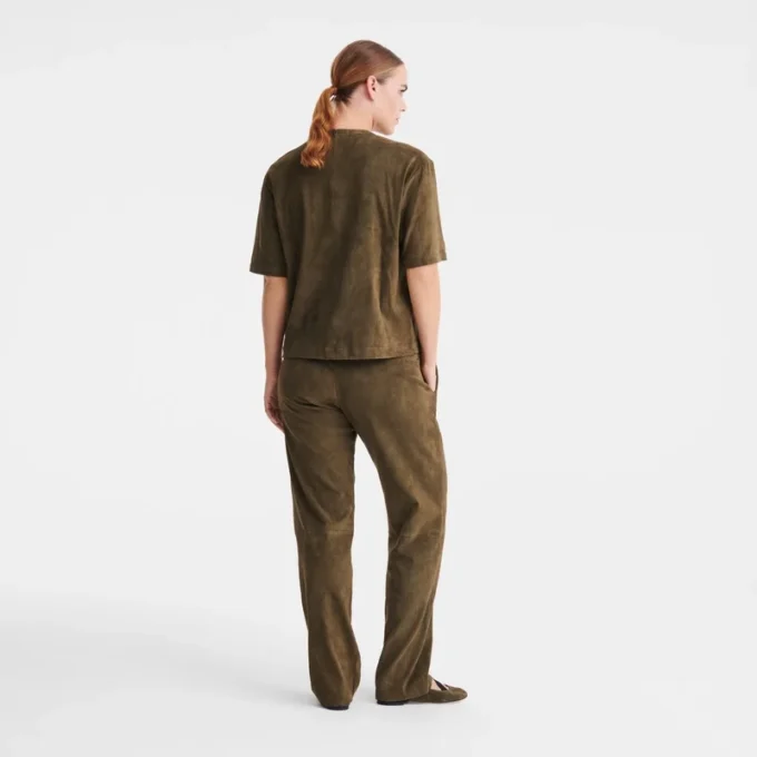 Kaki – Cuir Top court en cuir