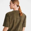 Kaki – Cuir Top court en cuir