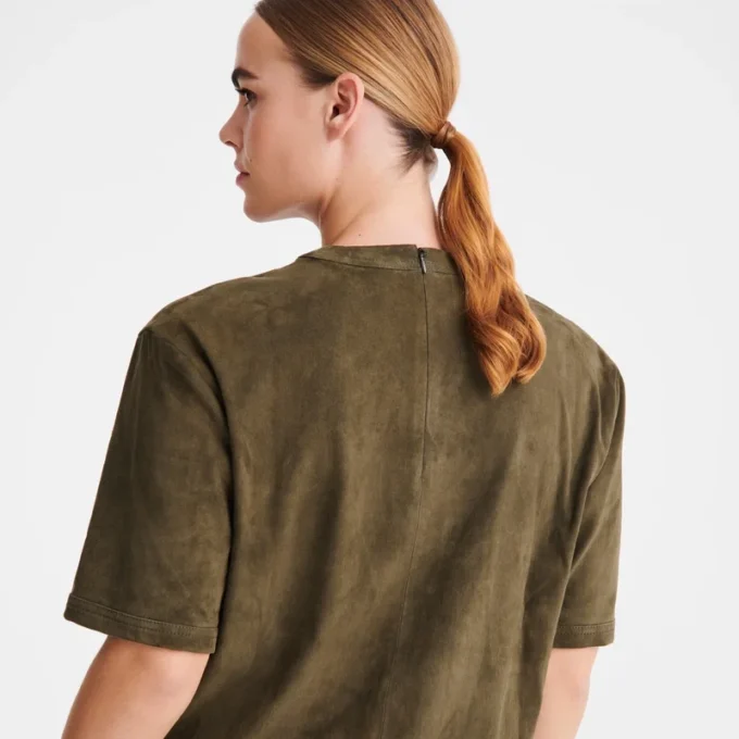 Kaki – Cuir Top court en cuir