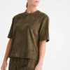 Kaki – Cuir Top court en cuir