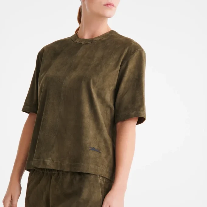Kaki – Cuir Top court en cuir