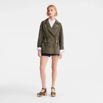 Kaki – Veste safari en cuir Kaki – Veste safari en cuir
