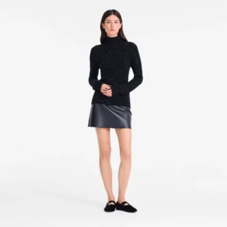Noir – Pull à col haut en maille