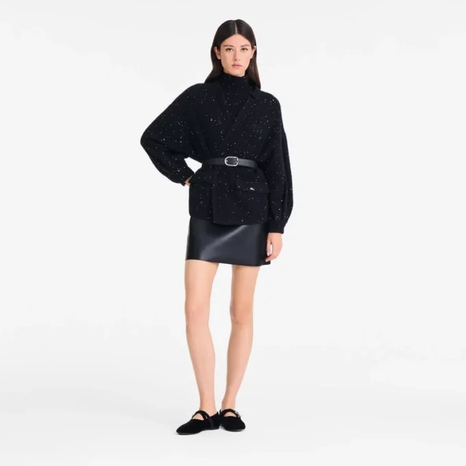 Noir – Veste kimono en maille