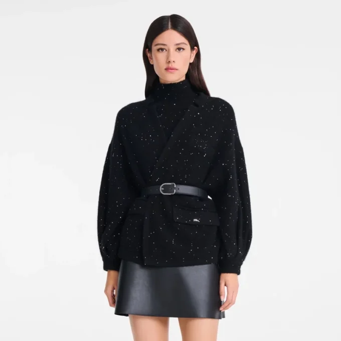 Noir – Veste kimono en maille